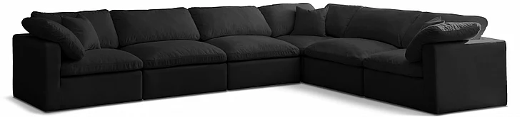Meridian Plush Velvet Standard Comfort Modular Sectional in Black Velvet 602Black-Sec6A