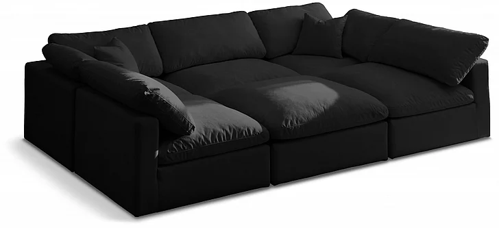 Meridian Plush Velvet Standard Comfort Modular Sectional in Black Velvet 602Black-Sec6C