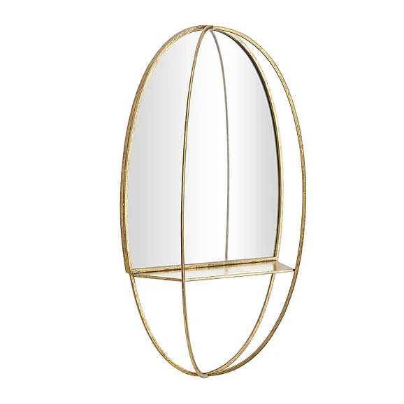 UMA CosmoLiving by Cosmopolitan Gold Metal Oval 1 Shelf Wall Mirror, 20" x 7" x 35" | 93360 CLOSEOUT