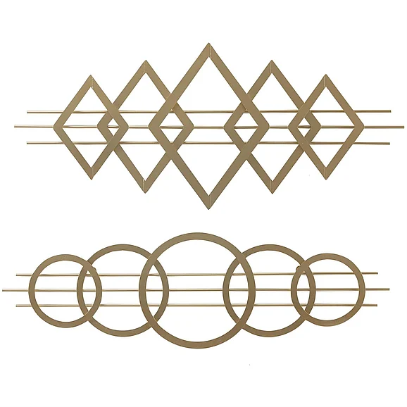 UMA Gold Metal Geometric Triangles and Circles Wall Decor, Set of 2 47W, 14H | 93377 CLOSEOUT