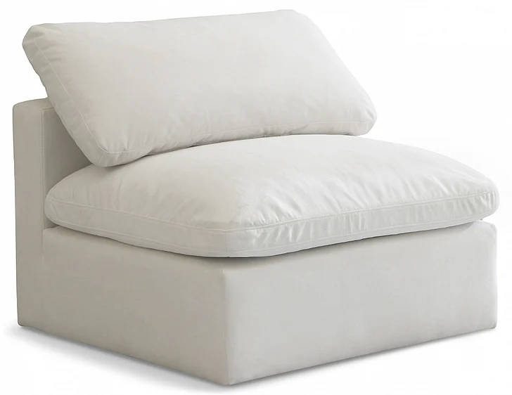 Meridian Plush Velvet Standard Comfort Modular Armless Chair in Cream Velvet 602Cream-Armless