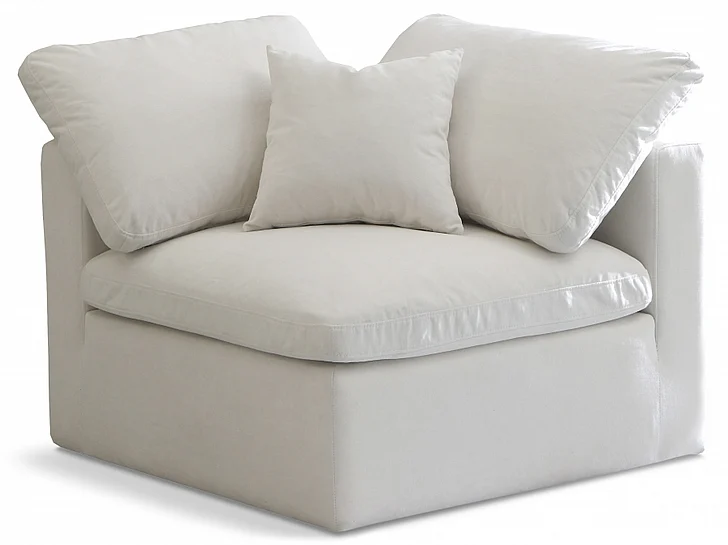 Meridian Plush Velvet Standard Comfort Modular Corner Chair in Cream Velvet 602Cream-Corner