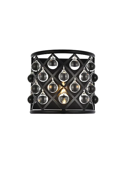 Elegant Madison 1 Light Matte Black Wall Sconce Clear Royal Cut Crystal 1213W11MB/RC