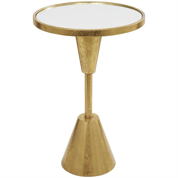 UMA Gold Metal Side End Accent Table with Mirrored Glass Top, 16" x 16" x 24" | 93405