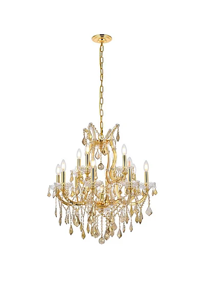 Elegant Maria Theresa 13 Light Gold Chandelier Golden Teak (Smoky) Royal Cut Crystal 2800D27G-GT/RC