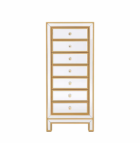Elegant Lingerie Chest 7 Drawers 18In. W x 15In. D x 42In. H in Gold MF72047G