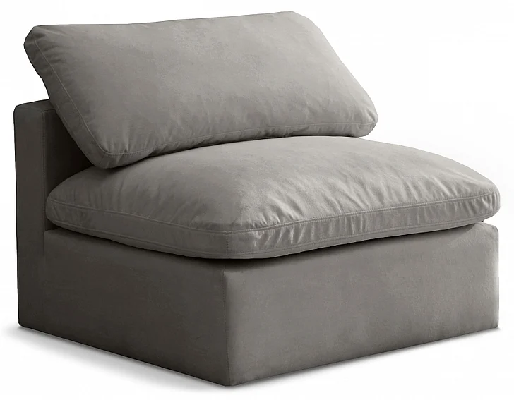 Meridian Plush Velvet Standard Comfort Modular Armless Chair in Grey Velvet 602Grey-Armless