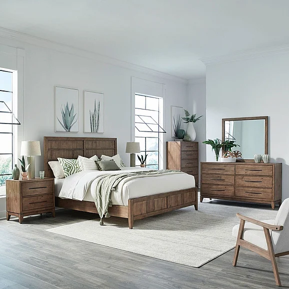 Liberty Furniture Shaker Lakes 4pc Panel Bedroom Set in Harvest Brown