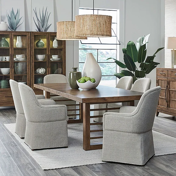 Liberty Furniture Shaker Lakes 7pc Double Pedestal Dining Table Set in Harvest Brown