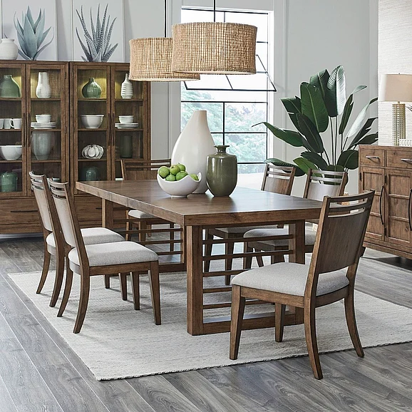 Liberty Furniture Shaker Lakes 7pc Double Pedestal Table Set in Harvest Brown