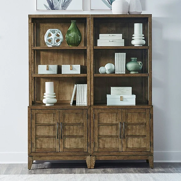 Liberty Furniture Shaker Lakes 2pc Bunching Bookcase in Harvest Brown