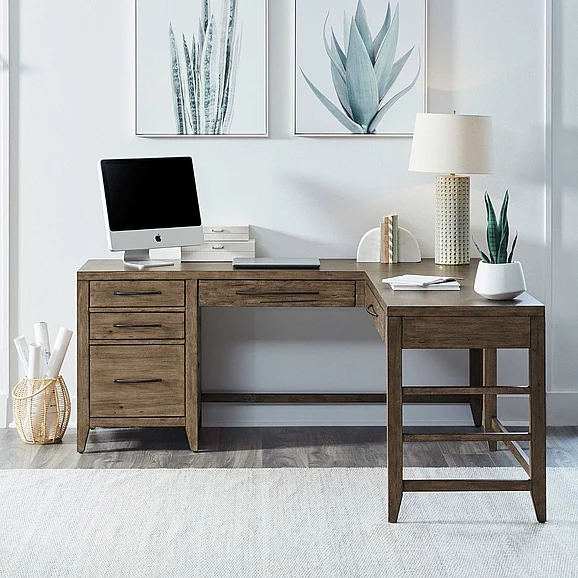 Liberty Furniture Shaker Lakes L Shaped Desk Set in Harvest Brown