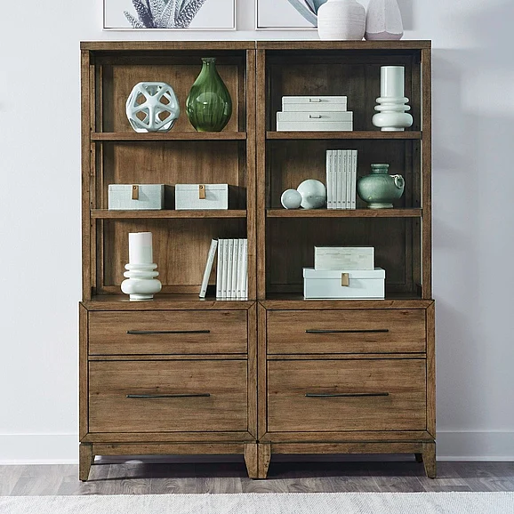 Liberty Furniture Shaker Lakes 2pc Opt Bunching Bookcase in Harvest Brown