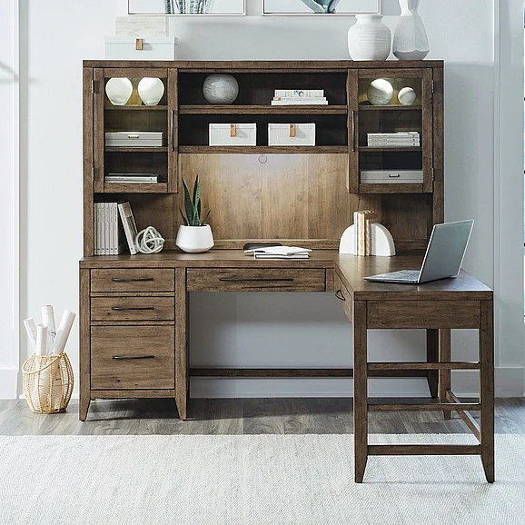 Liberty Furniture Shaker Lakes Opt L Shaped Desk Set in Harvest Brown