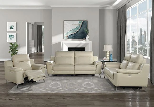 Homelegance Antonio 2pc Power Double Reclining Sofa Living Room Set in Beige