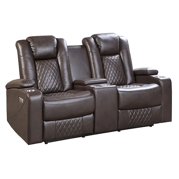 Homelegance Caelan Power Double Reclining Love Seat in Dark Brown 9366DB-2PWH