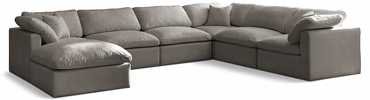 Meridian Plush Velvet Standard Comfort Modular Sectional in Grey Velvet 602Grey-Sec7A
