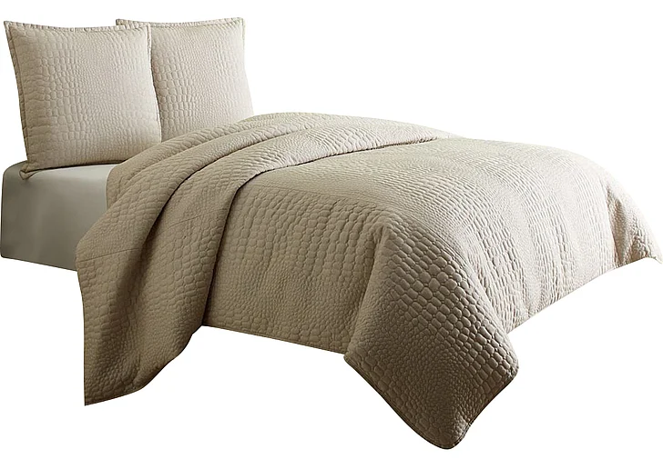 AICO Dash 3-pc King Coverlet Set in Natural BCS-KD03-DASH-NAT