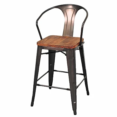 NPD Metropolis Metal Counter Stool Wood Seat in Gunmetal (Set of 4) 938541-GM