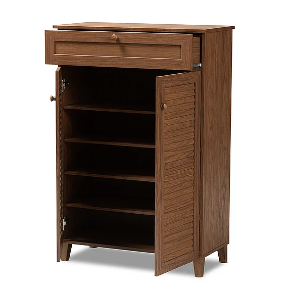 Baxton Studio Coolidge 5-Shelf Shoe Storage Cabinet with Drawer 9389