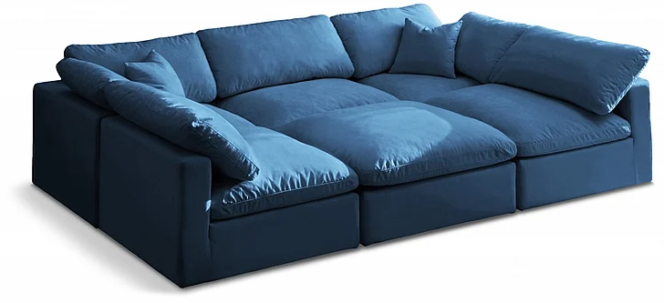 Meridian Plush Velvet Standard Comfort Modular Sectional in Navy Velvet 602Navy-Sec6C