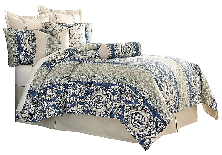 AICO La Rochelle 9-pc Queen Comforter Set in Cadet BCS-QS09-LARCH-CAD