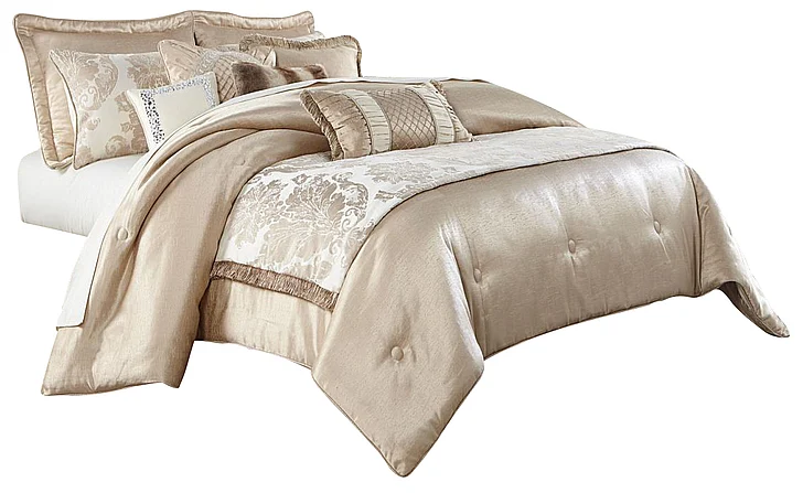 AICO Palermo 10-pc Queen Comforter Set in Sand BCS-QS10-PLRMO-SAN