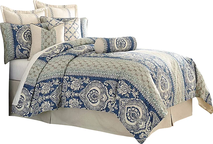 AICO Provence 9-pc Queen Duvet Set in Cadet BCS-QD09-PROVNC-CAD
