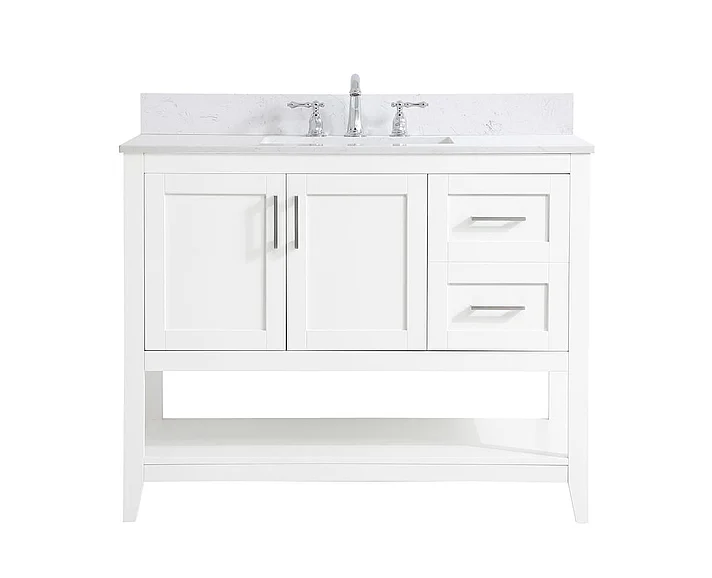 Elegant 42 In. Single Bathroom Vanity in White with Backsplash VF16042WH-BS