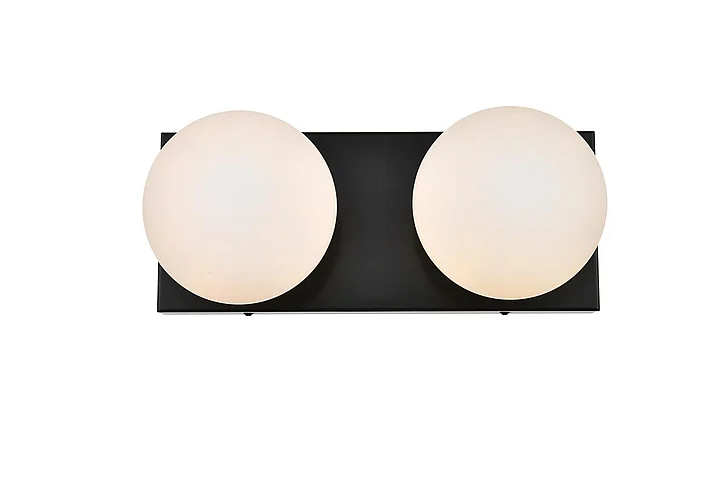 Elegant Jaylin 2 Light Black and Frosted White Bath Sconce LD7303W14BLK