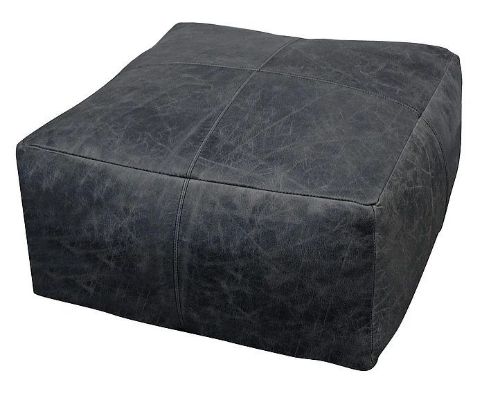 Moti Furniture Java Leather Pouf in Antique Black