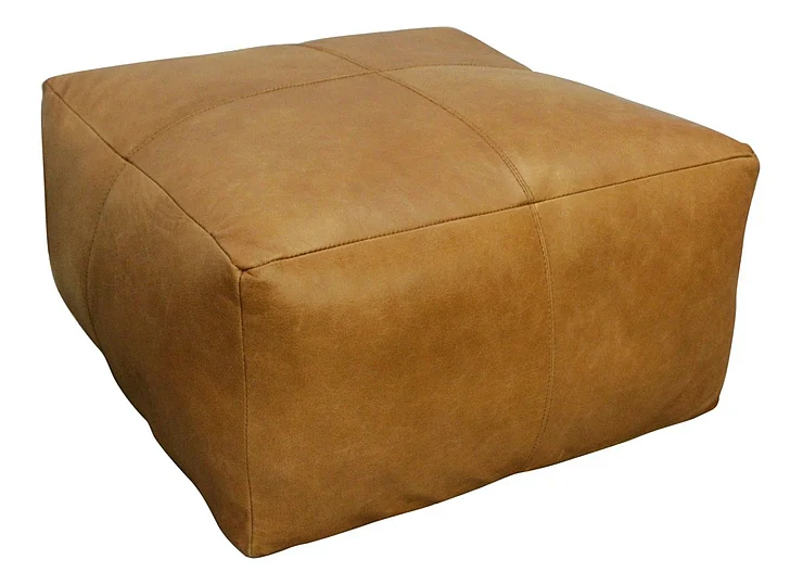 Moti Furniture Batton Leather Pouf in Caramel 94010021
