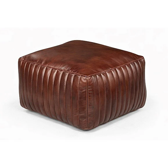 Moti Furniture Brie Leather Pouf - Burgundy 94010027