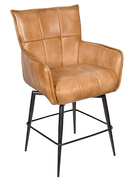 Moti Furniture Gordon Genuine Leather Counter Swivel Chair in Caramel 94011063
