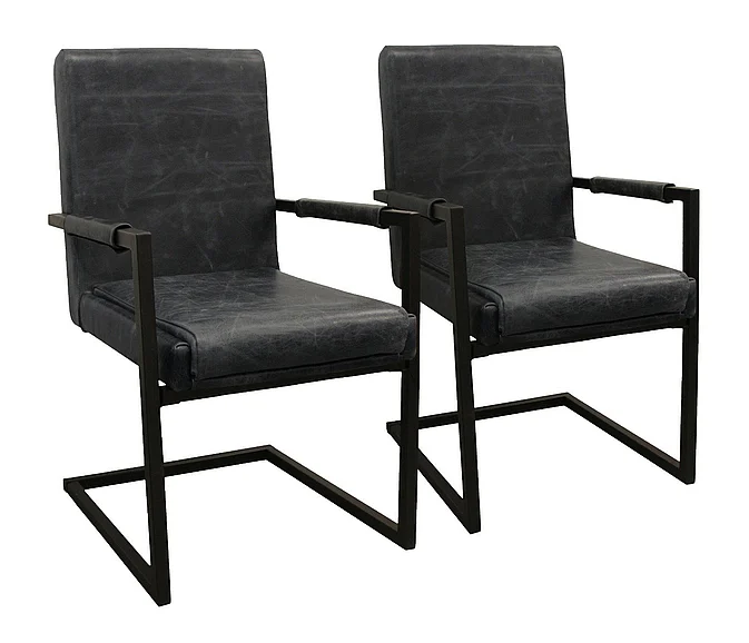 Moti Furniture Wendy Arm Chair in Antique Black Leather (Set fo 2) 94011073