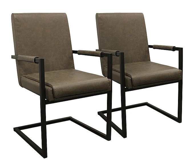 Moti Furniture Wendy Arm Chair in Gray Leather (Set fo 2) 94011074