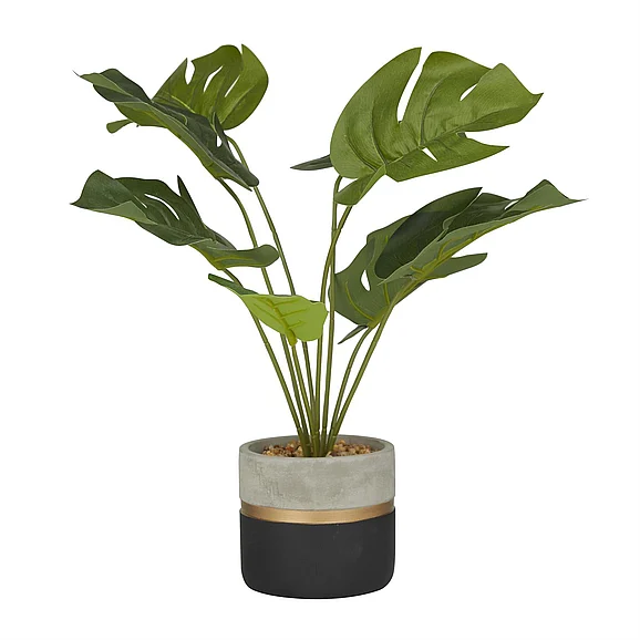 UMA Green Faux Foliage Monstera Indoor Outdoor Artificial Plant with Realistic Leaves and Black Plastic Pot, 15" x 11" x 18" | 94027