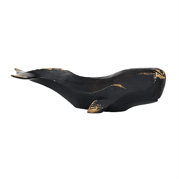 UMA Black Polystone Whale Handmade Decorative Sculpture, 24 x 8 x 7 | 94150