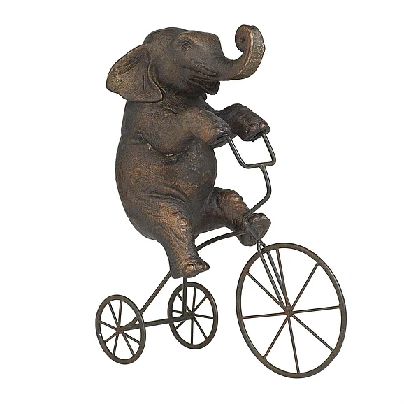 UMA Polystone Elephant Decorative Sculpture with Bicycle in Bronze 94162