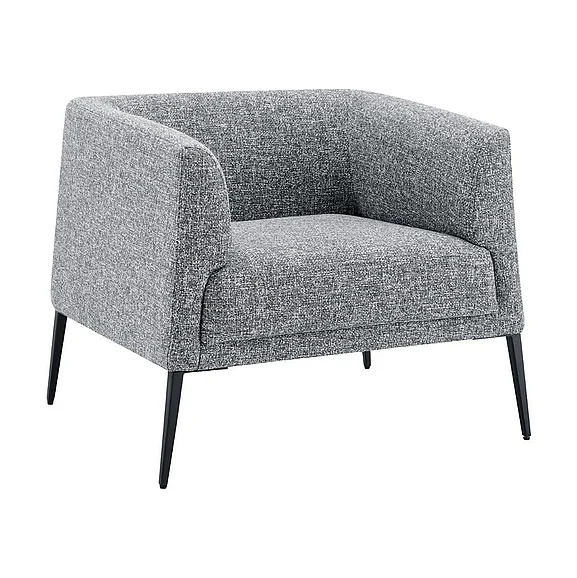 Euro Style Matias Lounge Chair in Gray-White Fabric with Matte Black Legs 94243-GRY