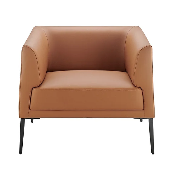 Euro Style Matias Lounge Chair in Dark Caramel Leatherette with Matte Black Legs 94244CRML