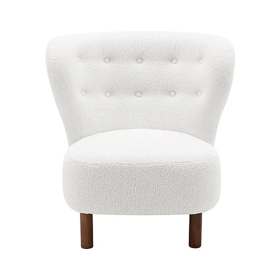 Beatrice Lounge Chair in White Fabric with Walnut Stained Wood Legs 94270-WHT