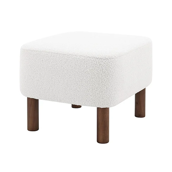 Euro Style Beatrice Stool in White Fabric with Walnut Stained Wood Legs 94272-WHT
