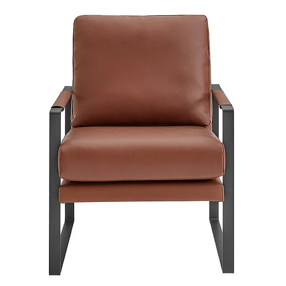 Euro Style Bettina Lounge Chair in Brown Leatherette with Matte Black Frame 94276-BRN