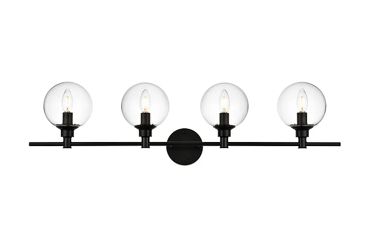 Elegant Jaelynn 4 Light Black and Clear Bath Sconce LD7318W38BLK CLOSEOUT