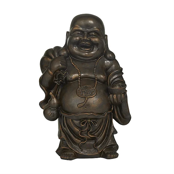 UMA Copper Polystone Buddha Meditating Sculpture with Engraved Carvings and Relief Detailing, 11" x 9" x 17" | 94741 CLOSEOUT