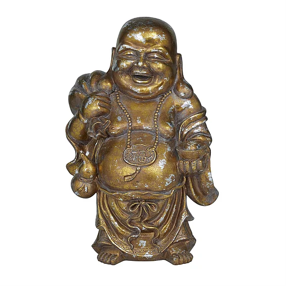 UMA Bronze Polystone Buddha Meditating Sculpture with Engraved Carvings and Relief Detailing, 11" x 9" x 17" | 94742 CLOSEOUT