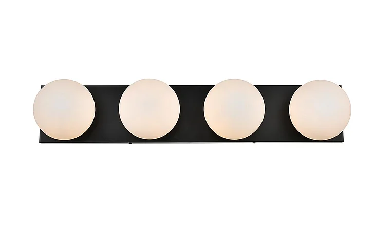 Elegant Jaylin 4 Light Black and Frosted White Bath Sconce LD7303W31BLK