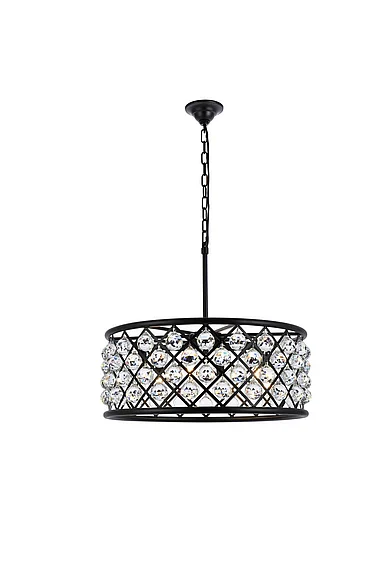 Elegant Madison 6 Light Matte Black Chandelier Clear Royal Cut Crystal 1214D25MB/RC