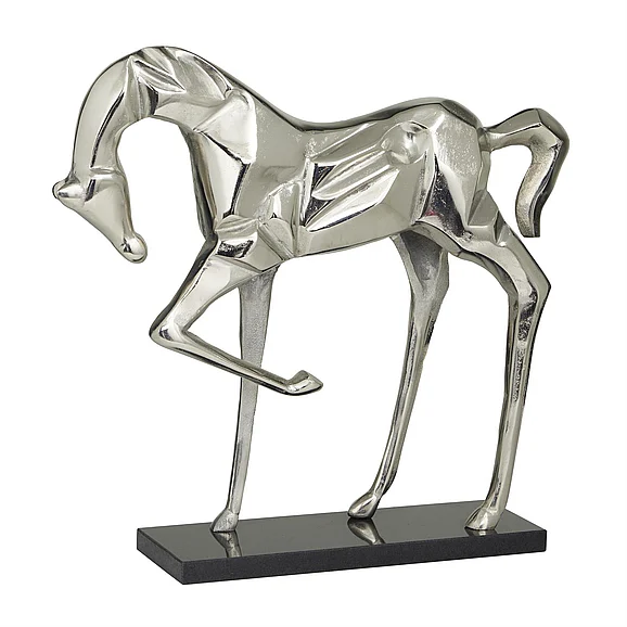 UMA Silver Aluminum Metal Horse Decorative Sculpture, 19" x 5" x 18" | 95012 CLOSEOUT